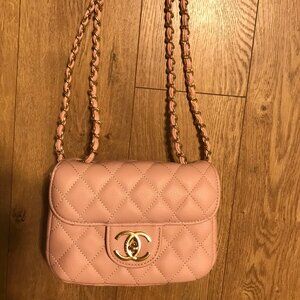 VALENTINE SALE Pink Synthetic Leather Quilted Flap Shoulder Bag With Gold Chain